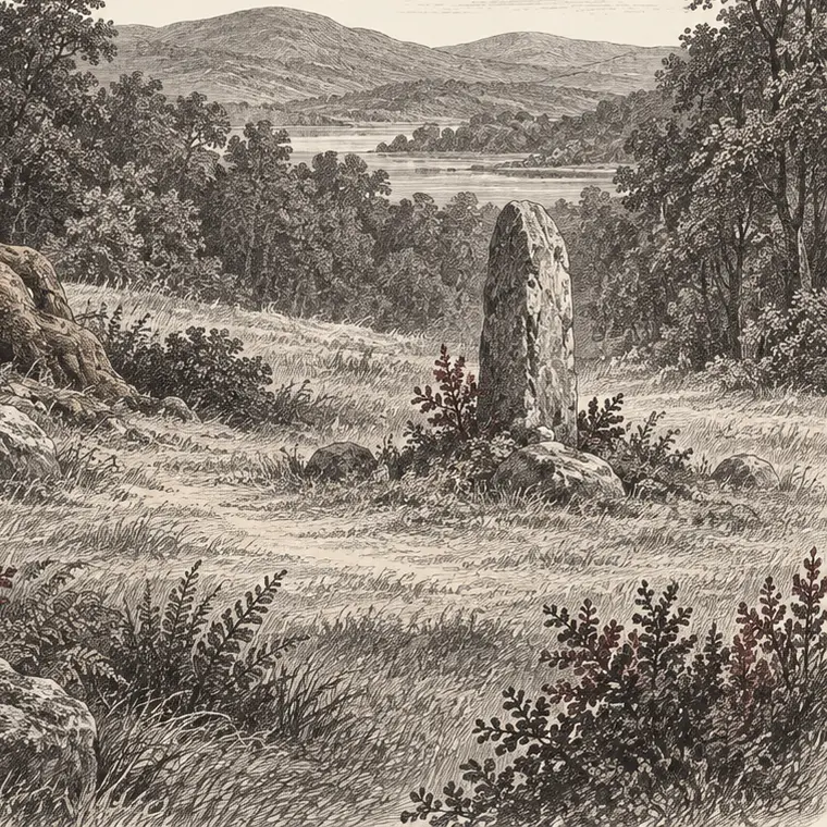 Engraved standing stone and long-rooted oak