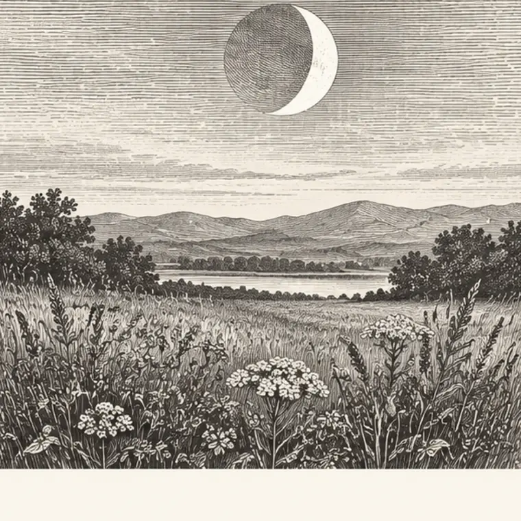 Engraved Moon over the turning fields